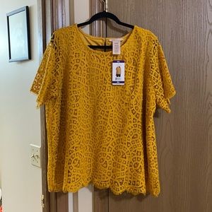 Brand new yellow crocheted pullover blouse